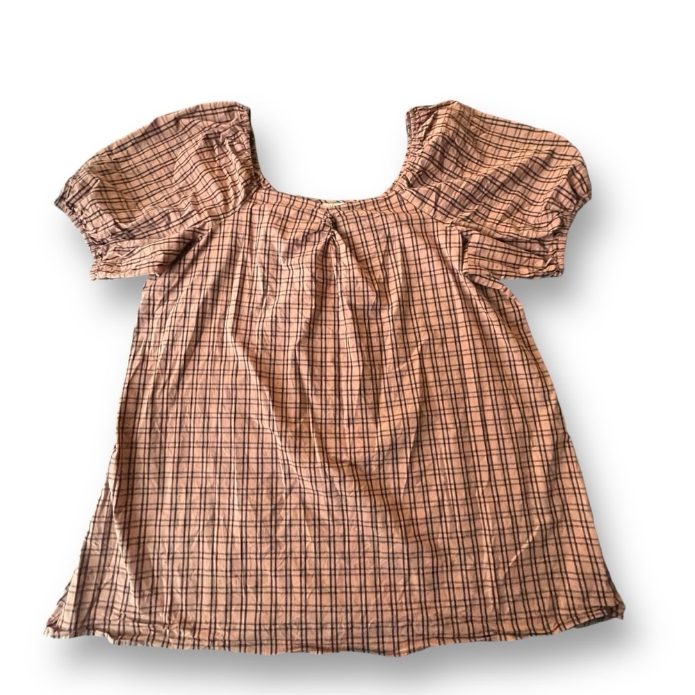 A.N.A Peach/Brown Plaid Puff Short Sleeve Blouson Dress/Tunic Women’s Size 3X